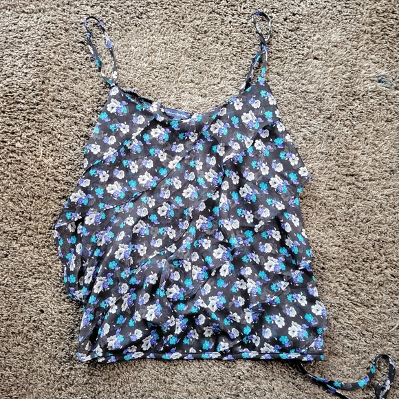 American Eagle Black Blue Flower Tank Woman's Large - Picture 7 of 7